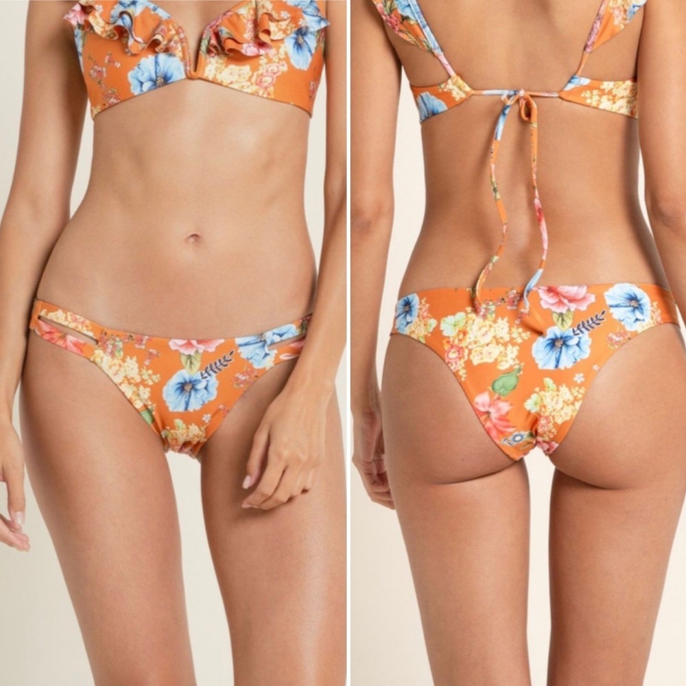 Agua Bendita Polly‎ Floret Bikini Bottom Rust Floral Swim XL